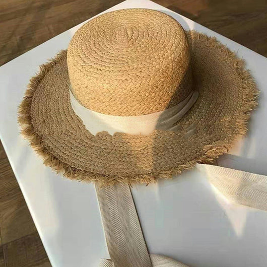 Gorra Plana Tejida en Rafia con Encaje - Diseño Elegante - Image 3