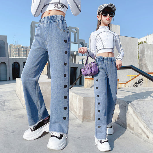 Pantalones Denim Anchos Casuales Estilo Funky con Detalle Love - Image 3