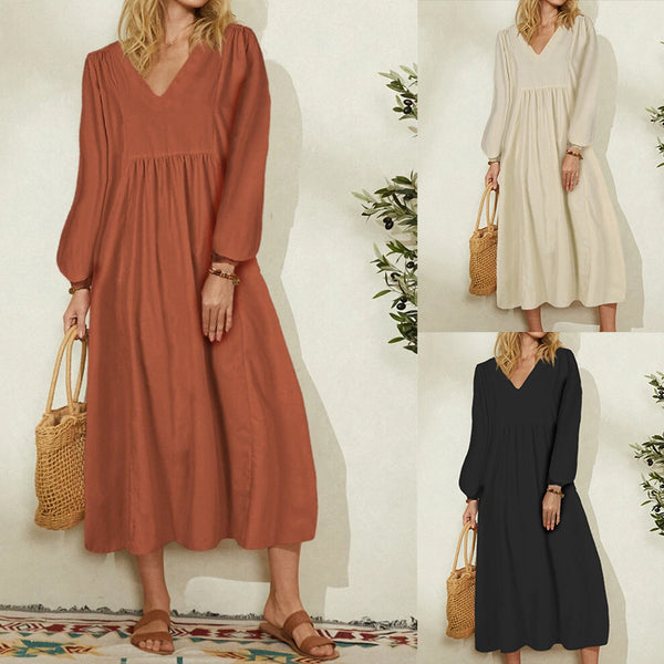 Vestido Suelto de Algodón con Mangas Farol - Colección Otoño