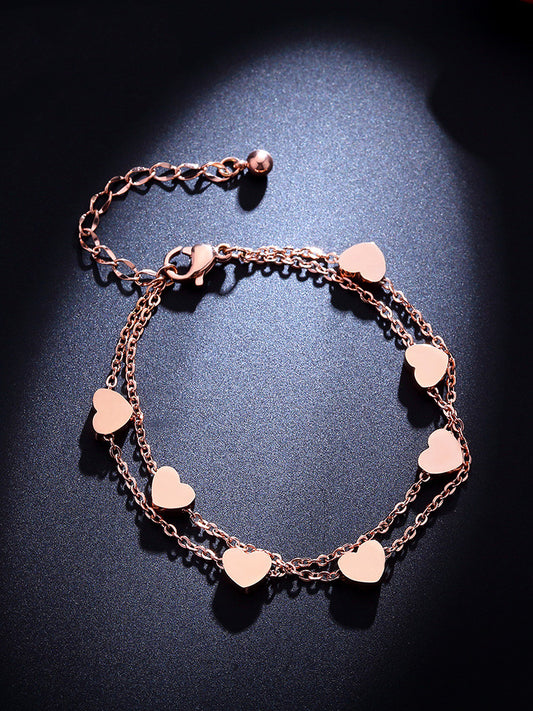 Pulsera de Acero Titanio Corazones Dobles para Mujer y Adolescente