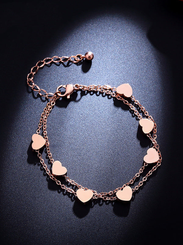 Pulsera de Acero Titanio Corazones Dobles para Mujer y Adolescente