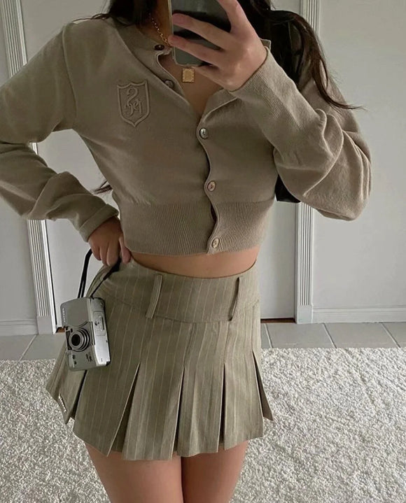 Cardigan Tejido Corto con Bordado de Letras Estilo Británico