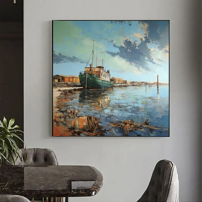 Cuadro Óleo Abstracto Paisaje Muelle con Bote - Arte Mural Personalizado Grandes Dimensiones - Image 10