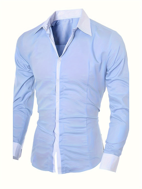 Camisa Ejecutiva Bicolor de Manga Larga para Adolescentes