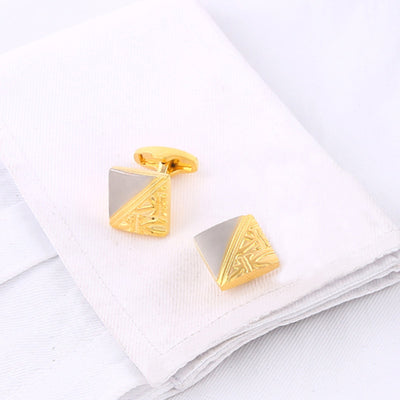 Gemelos Bicolor Oro y Plata con Patrón Cuadrado - Cobre de Alta Calidad - Image 3