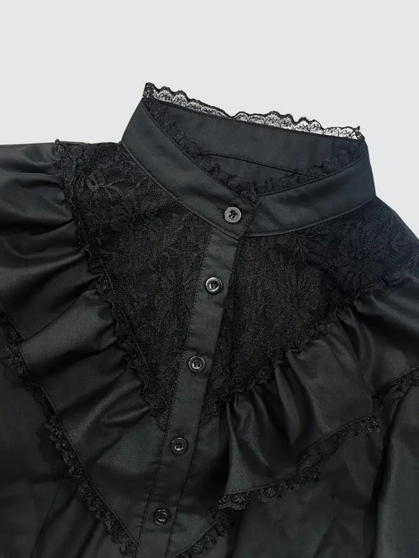 Blusa de Encaje con Botones Frontales y Diseño Exclusivo