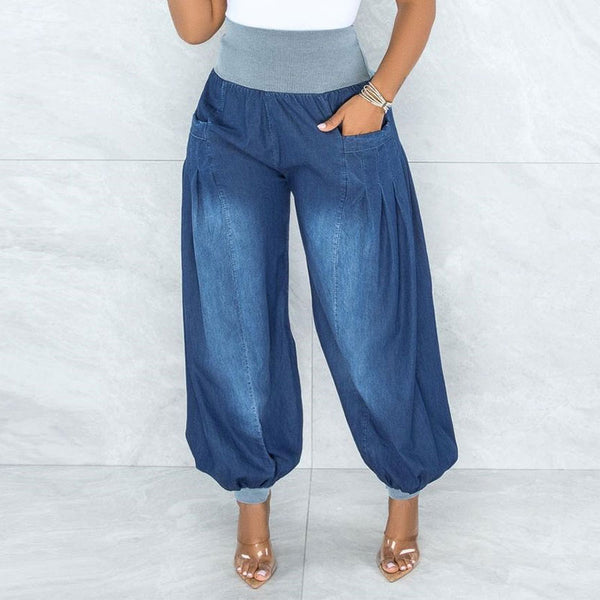 Pantalones Harem Denim Sueltos de Talle Elástico para Mujer - Comodidad de Verano