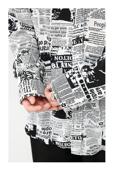 Playera Estilo Artístico con Estampado Periódico Coreano - Image 14
