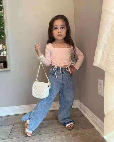 Blusa Infantil Otoño Algodón con Cordones y Mangas Largas
