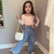 Blusa Infantil Otoño Algodón con Cordones y Mangas Largas