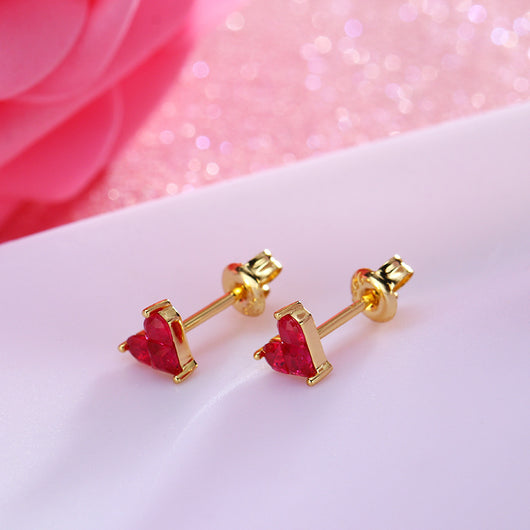 Aretes de Corazón Plata Esterlina con Baño de Oro y Rubí Sintético - Image 4