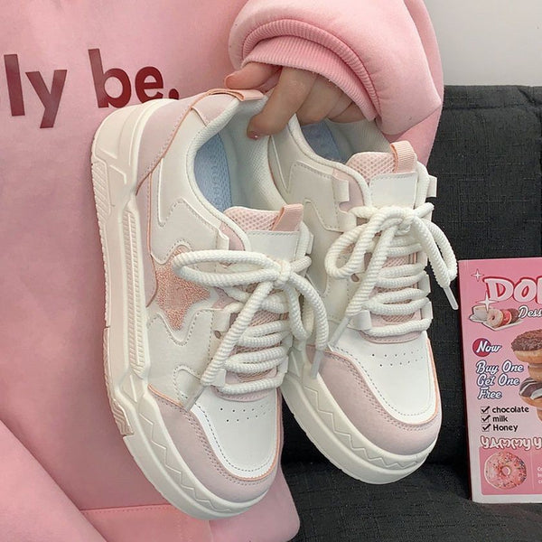 Zapatillas Casuales Coreanas para Mujer con Suela Gruesa - Estilo Skate Versátil