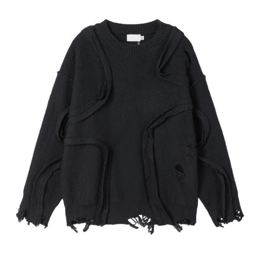Suéter Retro Tejido Cuello Redondo con Flecos Sueltos Invierno - Image 3