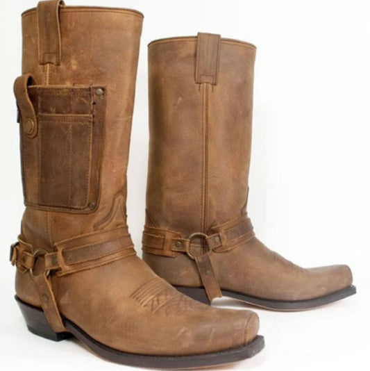 Botas de Cuero para Hombre con Tacón Alto y Bordado de Caballero