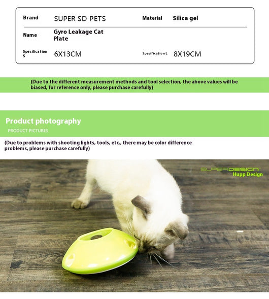 Green and white pet toy, a round food dispenser with multiple openings and a central spinning element for cats. - Image 17