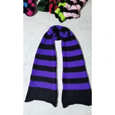 Bufanda de Lana Punk Rayas Negras y Grises - Suave, Cómoda y Versátil - Image 6