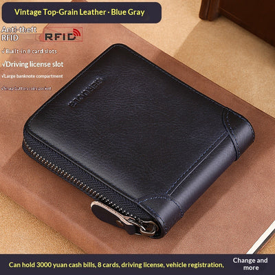 Cartera de Cuero Genuino para Hombre con Múltiples Compartimientos y Cierre de Cremallera - Image 6
