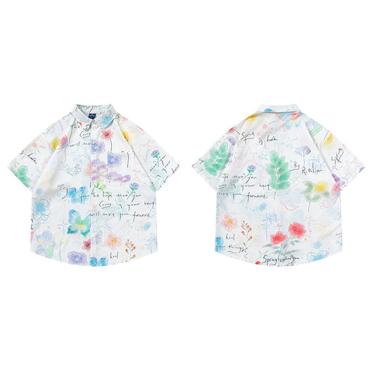 Camisa para Hombre con Estampado de Flores y Mariposas Graffiti - Image 14