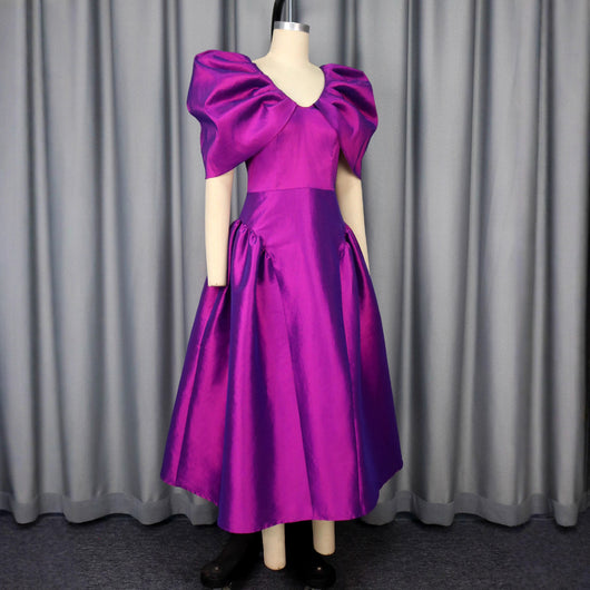Vestido de Noche con Mangas Abullonadas y Bajo Plisado - Image 3