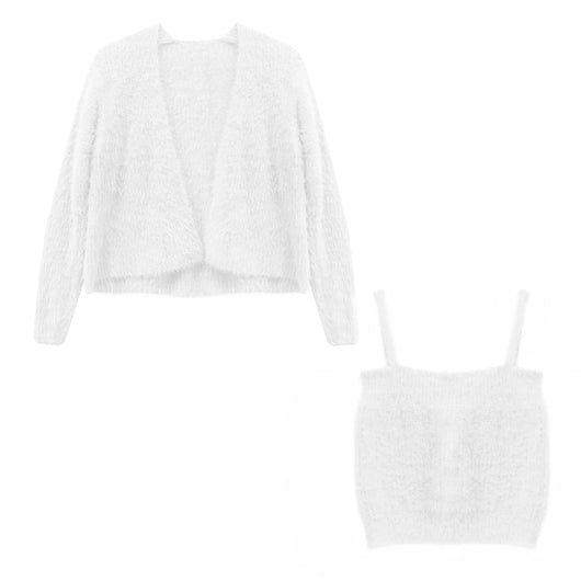 Conjunto de Dos Piezas: Cardigan de Visón Tejido con Top Tubo Primavera - Image 7