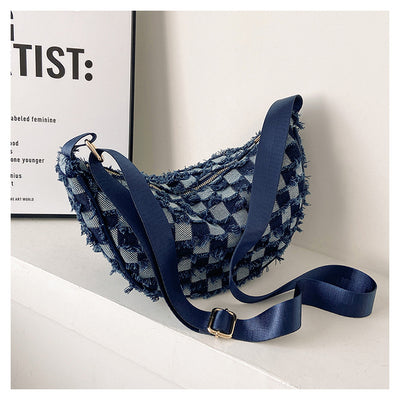 Bolsa de Hombro Underarm Denim con Diseño Cuadrícula Escocesa - Image 11