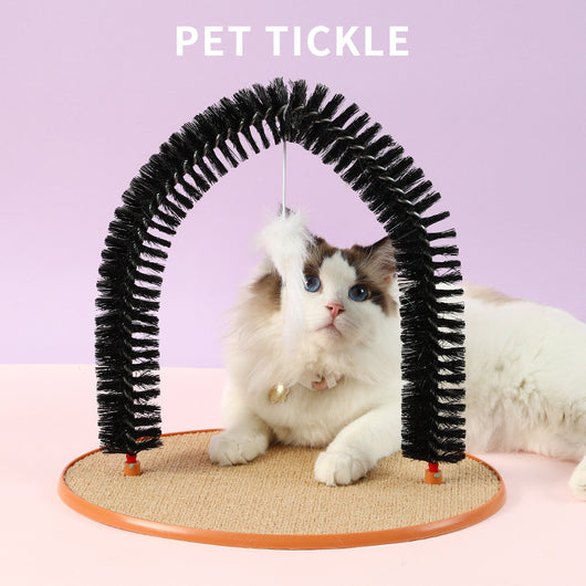 Rascador Interactivo para Gatos con Masajeador de Arco y Juguete Ratón