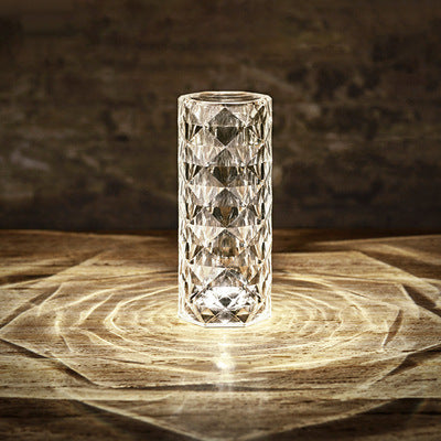 Lámpara Proyectora LED Rosa con Cristal Diamante - Luz Nocturna Táctil USB