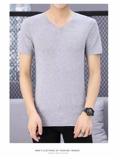 Camiseta Blanca Slim Fit Cuello V Manga Corta para Hombre - Básico Versátil de Verano - Image 11