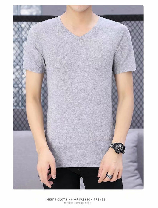 Camiseta Blanca Slim Fit Cuello V Manga Corta para Hombre - Básico Versátil de Verano - Image 11
