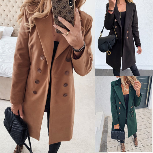 Abrigo de Lana Liso Doble Botonadura de Largo Medio para Otoño e Invierno - Image 7