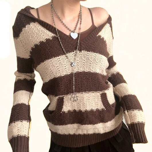 Sudadera con Capucha Kawaii a Rayas - Jumper Vintage Preppy - Image 8