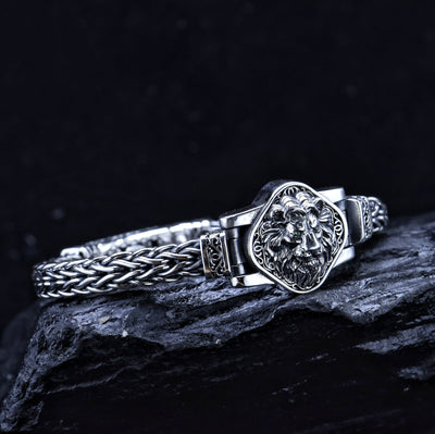 Pulsera de Plata Esterlina S925 Tejida a Mano - Diseño Étnico León Dominante - Image 3