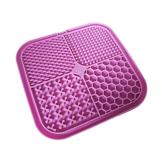 Gray silicone pet licking pad with four textured sections, designed for slow feeding and anti-choking. - Image 45