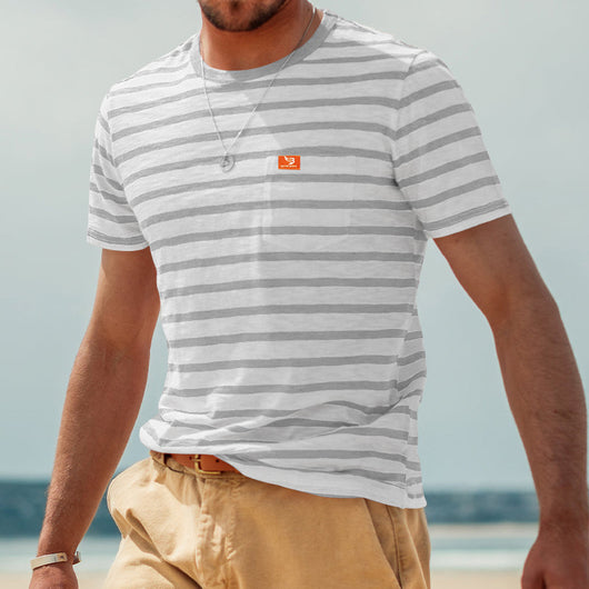 Camiseta Rayada de Manga Corta para Hombre - Comodidad de Verano - Image 9