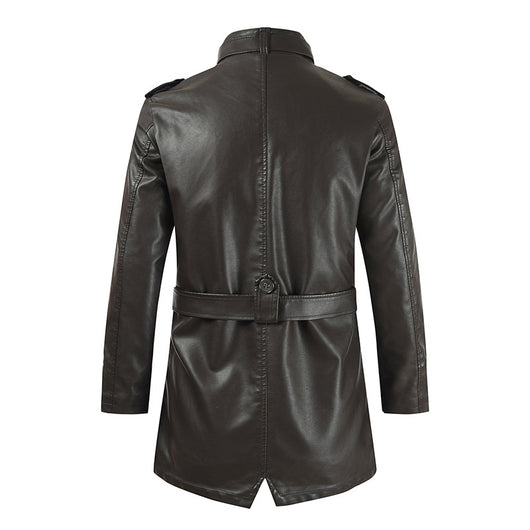 Abrigo de Cuero para Hombre con Cuello Alzado y Forro Polar - Image 5