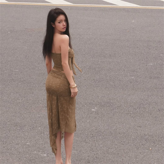 Falda Envolvente Midi de Encaje de Nylon con Corte Irregular - Image 14