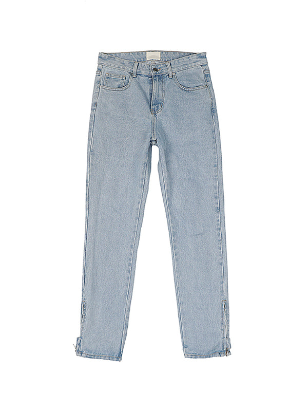 Jeans Rectos Azul Retro con Cierre de Cremallera