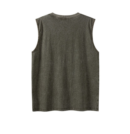 Camiseta sin mangas suelta desgastada estilo americano para hombre - Image 19