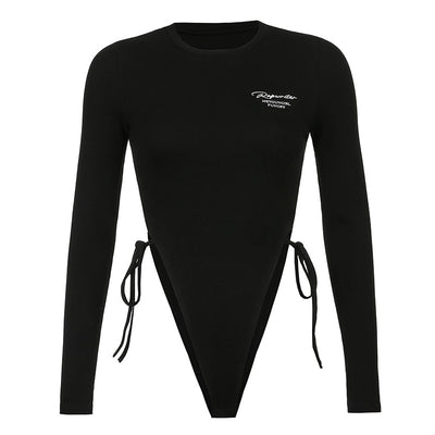 Blusa Ajustada de Manga Larga con Cintura Anudada y Estampado de Letras - Image 4