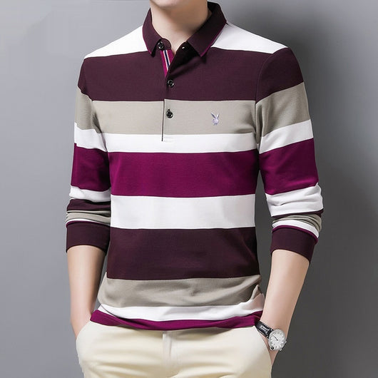 Camisa de Manga Larga con Cuello Italiano a Rayas - Image 11