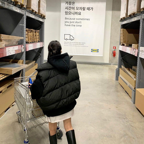 Chaleco Acolchado Coreano para Mujer con Cuello Alto y Algodón