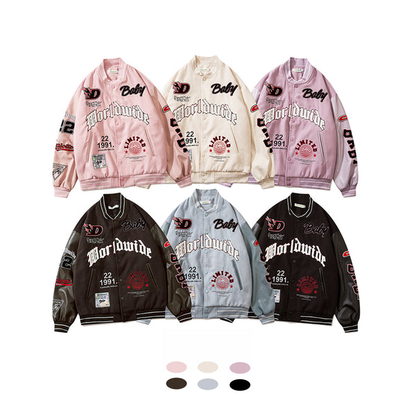 Chaqueta Beisbolera Holgada con Bordado de Letras para Hombre