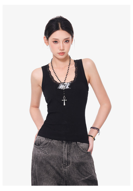 Camisola Negra de Encaje con Cuello U - Top Slim Ajustado para Mujer - Image 16