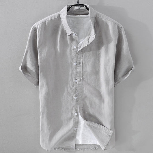 Camisa de Lino Puro Manga Corta Transpirable para Hombre - Image 8