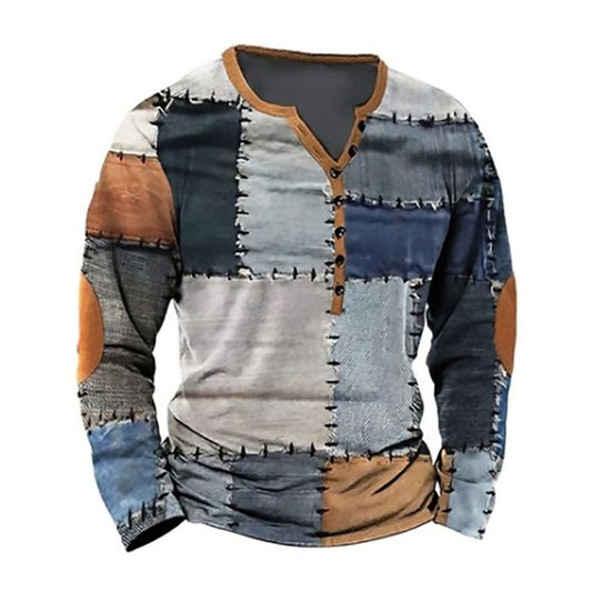 Blusa con Escote Abierto, Botones y Patrón Étnico Impreso en 3D