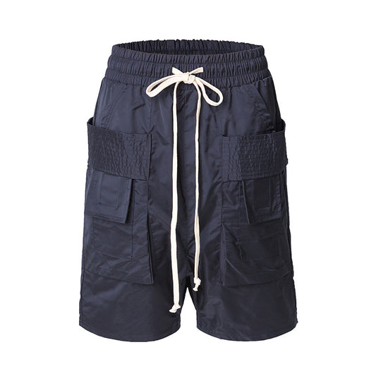 Shorts Harem Casual con Bolsillos Grandes y Anillo Doble de Nylon