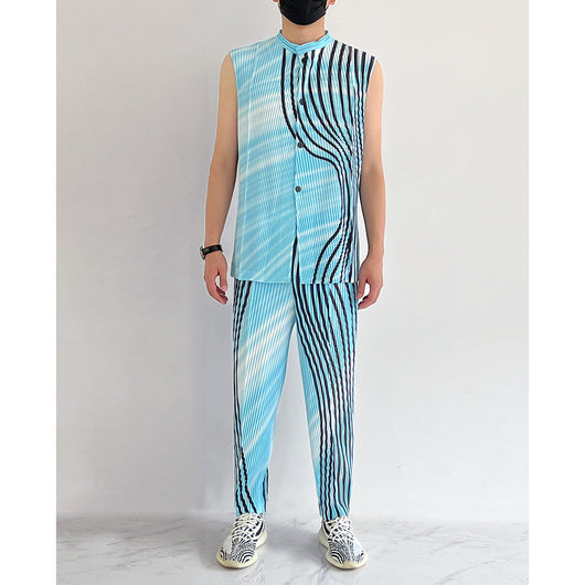 Pantalones Casuales Plisados con Estampado a Rayas para Hombre - Image 10
