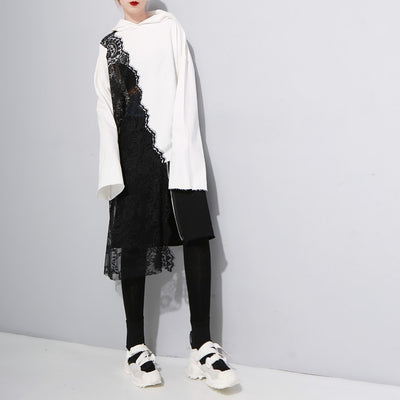 Sudadera con Capucha y Costuras Asimétricas de Encaje para Mujer