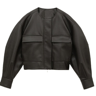 Chaqueta de Cuero Corta Estilo Británico para Mujer - Image 5
