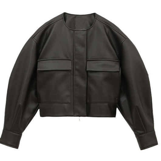 Chaqueta de Cuero Corta Estilo Británico para Mujer - Image 5